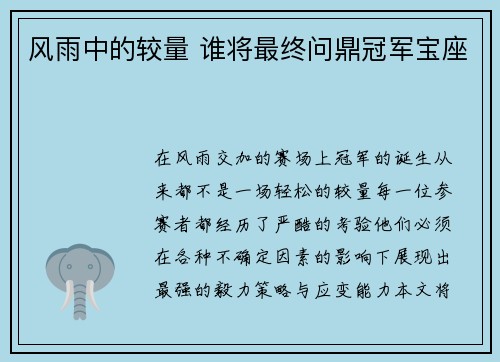 风雨中的较量 谁将最终问鼎冠军宝座