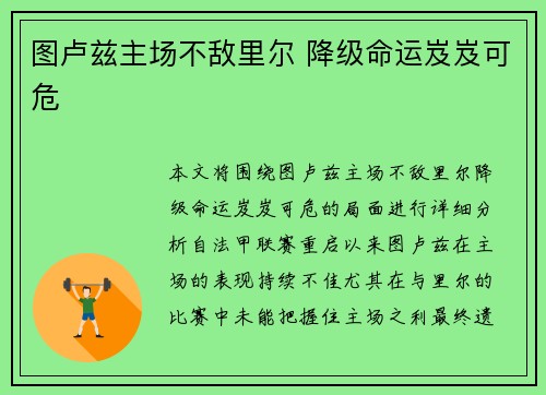 图卢兹主场不敌里尔 降级命运岌岌可危